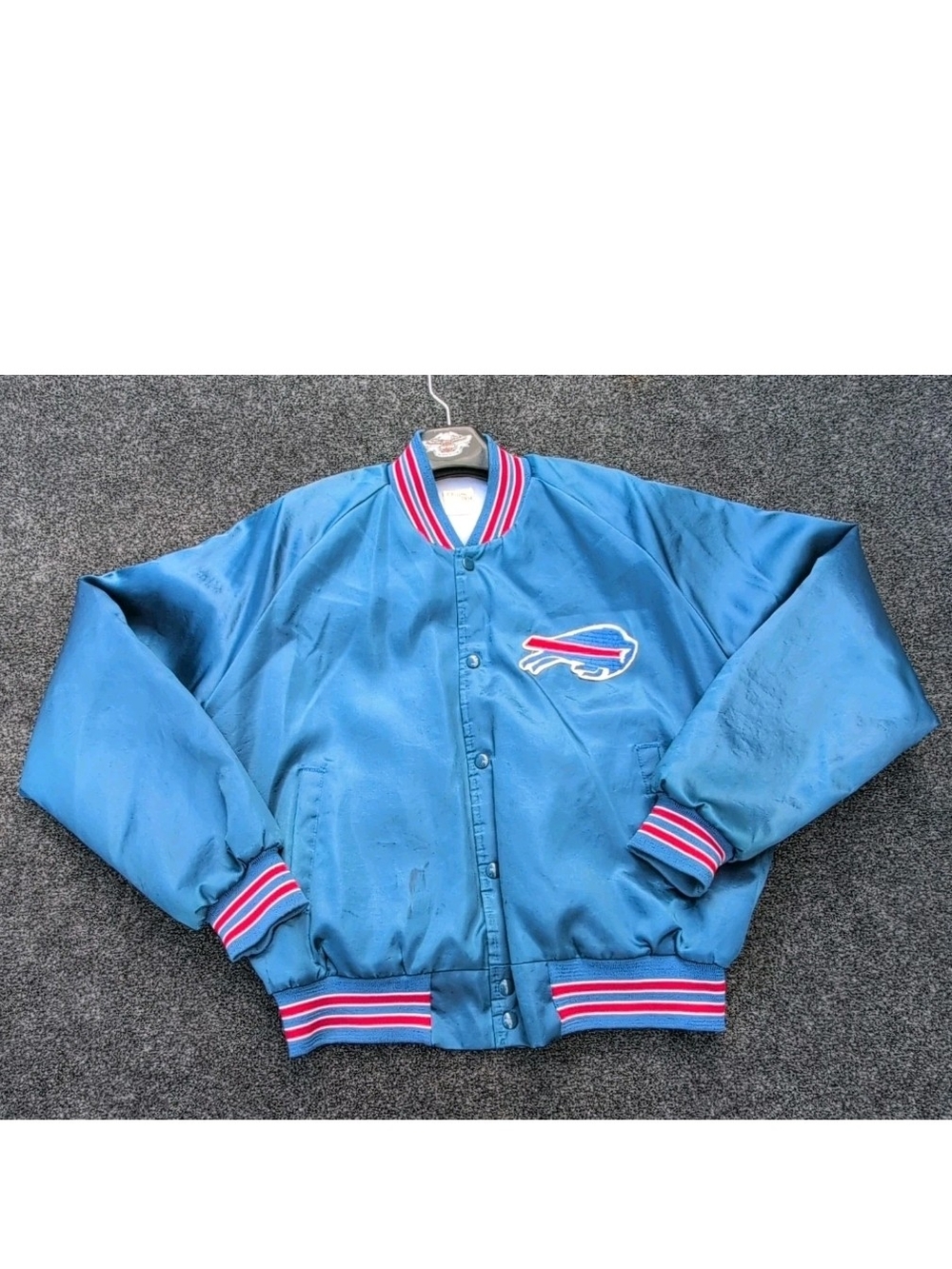 Vintage Buffalo Bills Jacket Mens Large Blue Chalk Line Satin Bomber 80s NFL USA